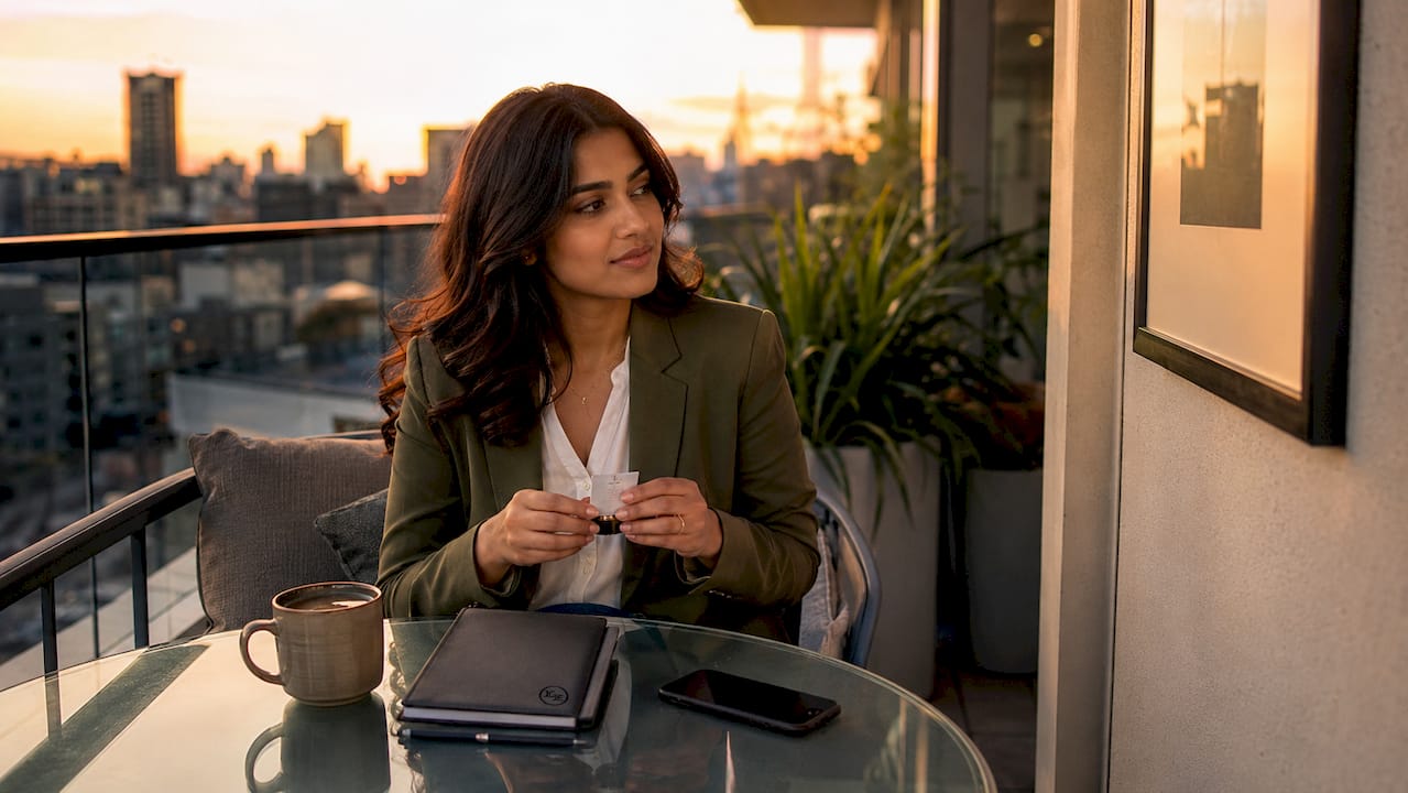 Professional woman using oral nicotine at work